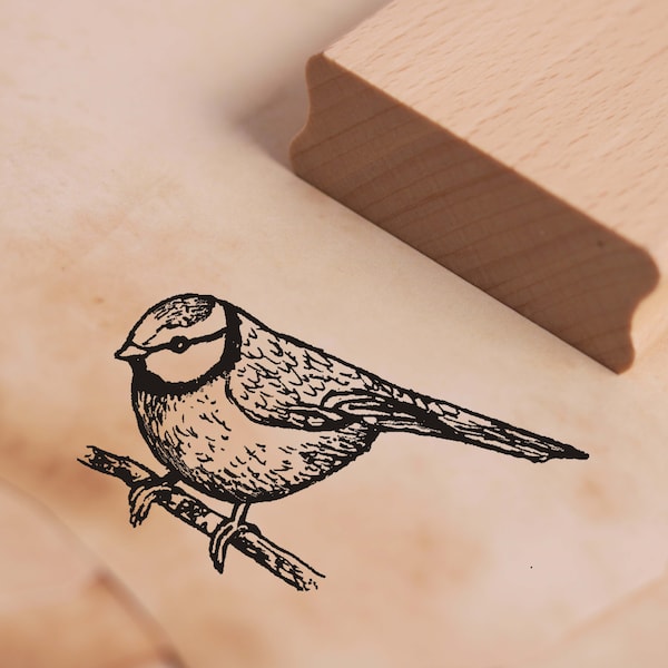 Stamp Blue - Bird Motif Stamp approx. 48 x 28 mm - Scrapbooking Wood Stamp - Nature Spring Songbird Nursery School Garden