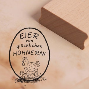 Stamp eggs from happy hens! • Chicken meadow motif stamp • approx. 28 x 38 mm • Wooden stamp chicken egg • Egg carton farmer farmer eco organic