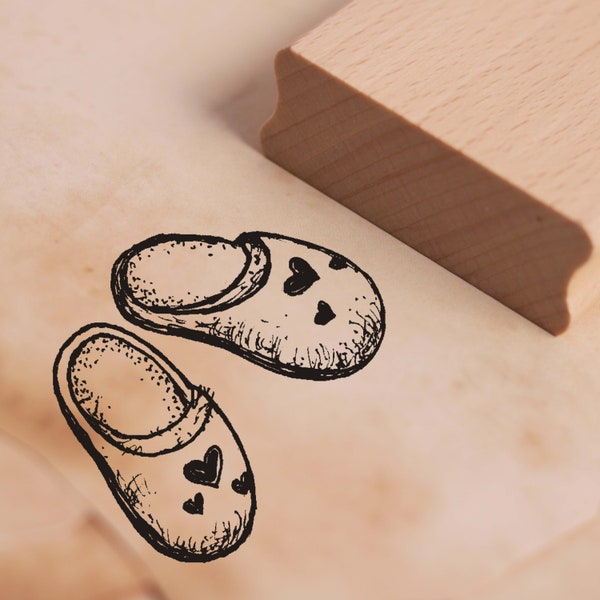 Stamp Cute Slippers with Hearts • Motif Stamp • Approx. 38 x 38 mm • Wood Stamp Scrapbooking Stamps • Hygge Autumn Winter Girls Evening