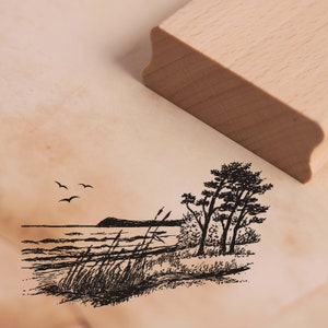 Stamp Sea Pines Seagulls - Motif Stamp approx. 48 x 28 mm - Scrapbooking Wood Stamp Embossing - Baltic Sea Coast Island Usedom Beach maritim