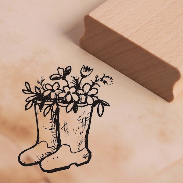Stempel Stiefel mit Blumen • Motivstempel • ca. 34 x 38 mm • Holzstempel Scrapbooking Stempeln • Gummistiefel Florist Gärtner Mama Oma