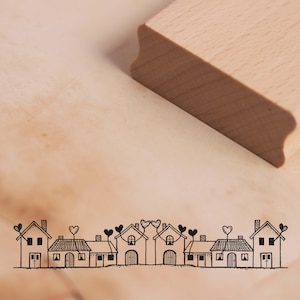 Timbro con bordo case con cuori • ca. 98 x 17 mm • motivo timbro in legno timbro scrapbooking timbratura • cartoline di cancelleria • casa dolce casa