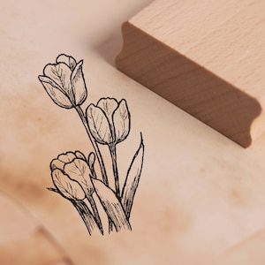 Timbro Tre tulipani - Timbro motivo Circa 28 x 48 mm - Scrapbooking Timbro in legno Goffratura - Primavera Estate Tulipano Fiori Natura Festa della Mamma Mamma