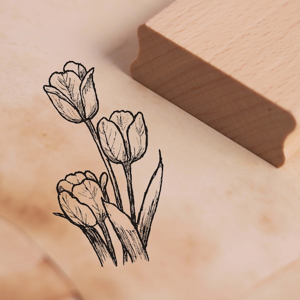 Stempel Drei Tulpen - Motivstempel ca. 28 x 48 mm - Scrapbooking Holzstempel Embossing - Frühling Sommer Tulpe Blumen Natur Muttertag Mama