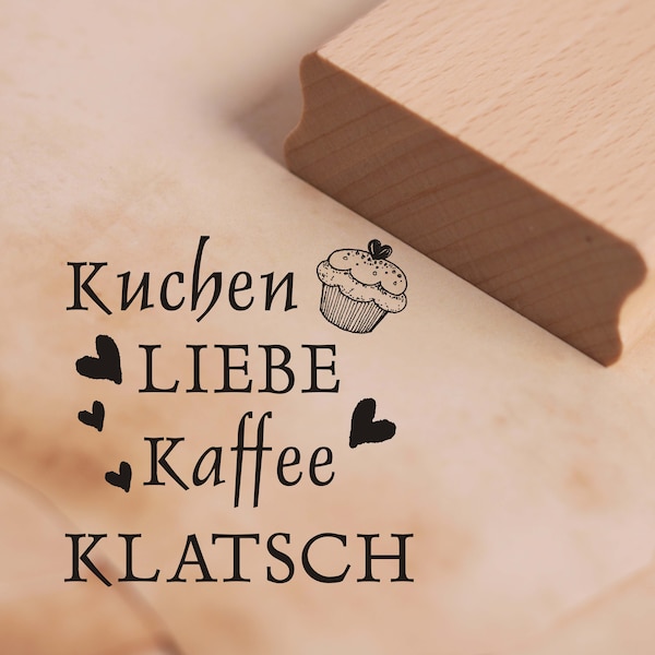 Stempel Kuchen Liebe Kaffee Klatsch - Herzen Muffin ca. 38 x 38 mm - Scrapbooking Holzstempel Motivstempel - Freundin Mama Oma Geschenk