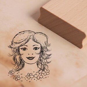 Stamp Woman Beauty Face - Approx. 32 x 38 mm - Scrapbooking Wood Stamp Motif Stamp Embossing - Gift Girl Flowers Cosmetic Makeup