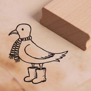 Stamp Seagull with Scarf - Motif Stamp Rubber Boots - Approx. 38 x 38 mm - Scrapbooking Crafting Stamping Wood Stamp - Gift Baltic Sea North Sea