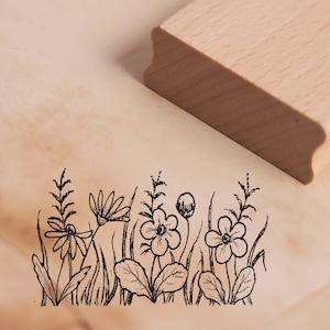 Stamp Meadow Flowers - Motif Stamp approx. 48 x 28 mm - Scrapbooking Wood Stamp Embossing - Plants Nature Flowers Summer Spring Meadow Garden