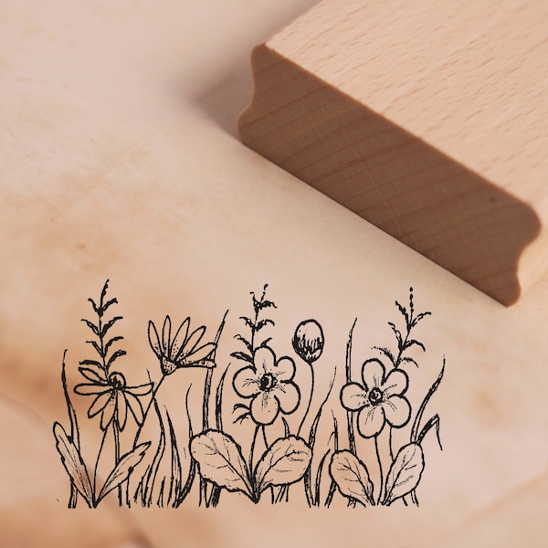 Stempel Wiesenblumen - Motivstempel ca. 48 x 28 mm - Scrapbooking Holzstempel Embossing - Pflanzen Natur Blumen Sommer Frühling Wiese Garten