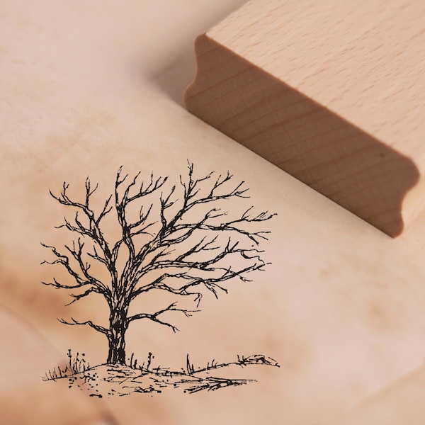 Stamp Tree Without Leaves Landscape - Approx. 38 x 38 mm - Scrapbooking Wood Stamp Motif Stamp Embossing - Winter Nature Melancholy Wind