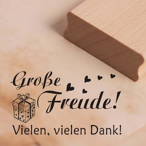 Stamp Great Joy, Thank You Many Thank You - Gift Hearts Motif Stamp 48 x 28 mm • Wood Stamp Scrapbooking • Thank You Thank You