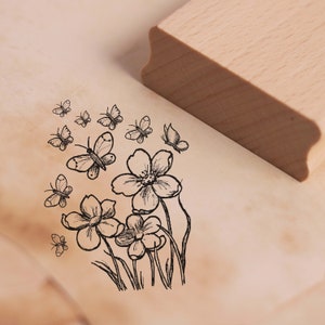 Stamp Flowers and Butterflies Motif Stamp approx. 38 x 48 mm Scrapbooking Wood Stamp Embossing Spring Summer Natural Wildflowers image 1