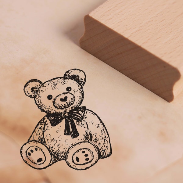 Stamp Cute Teddy Bear - Motif Stamp Approx. 34 x 38 mm - Scrapbooking Wood Stamp Embossing - Kids Stamp Kids Nursery School Teddy