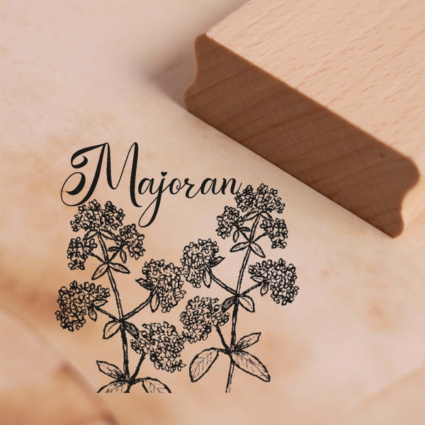 Motif Stamp Marjoram - Herbs Kitchen Herbs Stamp Wooden Stamp 48 x 48 mm - Scrapbooking Embossing Garden Kitchen Garden Herbs Gift