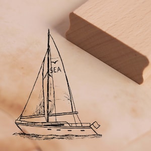 Francobollo Sailboat maritim Sea - Motif Stamp - circa 38 x 48 mm - Scrapbooking Crafting Stamping Wood Stamp - Gift Skipper Sailing Yacht