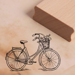 Timbro bicicletta con cesto di fiori • timbro con motivo • ca. 48 x 34 mm • timbro in legno per scrapbooking • nostalgia vintage retrò mamma nonna