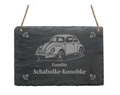 Slate board OLDTIMER AUTO with personal wishful engraving wish text family family name name doorstep doorsign door dealership retro