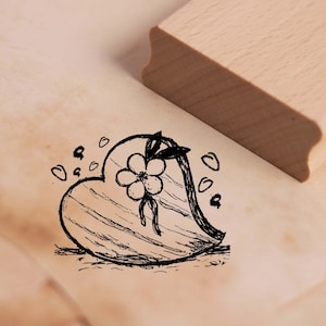 Motif Stamp Heart Decoration Wood Look - Stamp Heart 48 x 38 mm - Wooden Stamp Scrapbooking Embossing Stamps Crafts - Gift Love Wedding