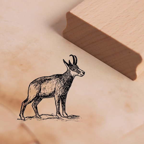 Motif Stamp Chamois Stamp 48 x 48 mm - Wooden Stamp Scrapbooking Embossing Stamps Crafts Animal Stamp - Chamois Goat Gams Gams Wild