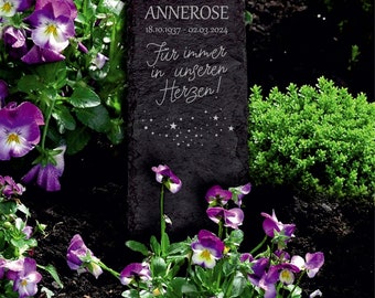 Grabstecker Grabstein personalisiert mit Datum Name Schiefer graviert Sternenhimmel Grabschmuck - 22x8 cm Friedhof Beerdigung