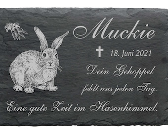 Gedenktafel Kaninchen Hase mit Name und Datum • 22 x 16 cm Spruch Gravur Motiv • Grabstein Tiergrabstein Tiergrab Beerdigung Friedhof Grab