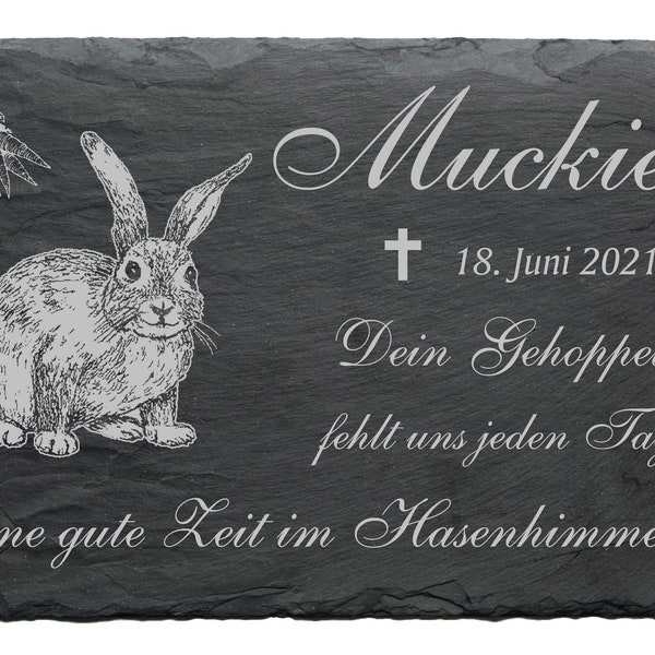 Gedenktafel Kaninchen Hase mit Name und Datum • 22 x 16 cm Spruch Gravur Motiv • Grabstein Tiergrabstein Tiergrab Beerdigung Friedhof Grab