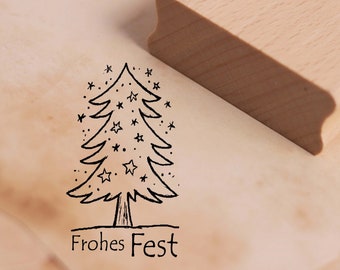Motivstempel Frohes Fest Tannenbaum - Weihnachten Stempel Tanne 28 x 48 mm - Holzstempel Scrapbooking Embossing Stempeln Basteln Geschenk