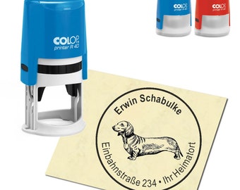 Stamp Address stamp personalized - Dachshund - round ∅ 40 mm