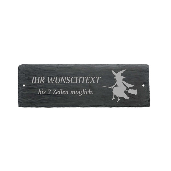 Wetterfestes Türschild « FLIEGENDE HEXE » mit Wunschtext oder Name - ca. 22 x 8 x 0,5 cm Schild Namensschild Walpurgisnacht Wicca Besen