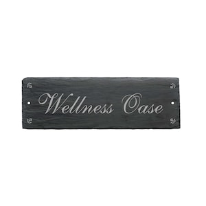 Slate sign « WELLNESS OASIS » slate door decoration door sign hotel sauna thermal area thermal bath spa swimming pool cure relaxation