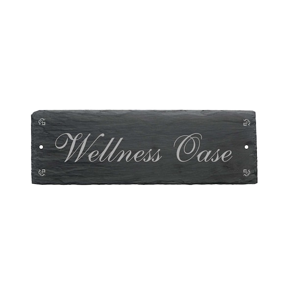 Schiefertafel Schild « WELLNESS OASE » Schiefer Türdekoration Türschild Hotel Sauna Thermalbereich Thermalbad Spa Schwimmbad Kur Entspannung