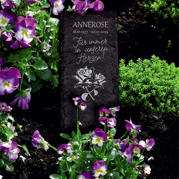 Grave plug gravestone personalized with date name slate engraved roses grave decoration 22 x 8 cm - grave decoration