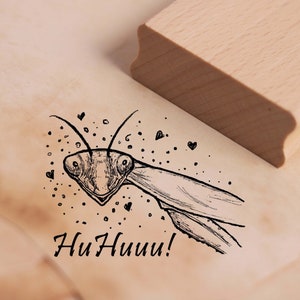 Motif Stamp HuHuuu Praying Mantis with Hearts - Stamp Love 38 x 28 mm - Wooden Stamp Scrapbooking Embossing Stamps Crafts Children