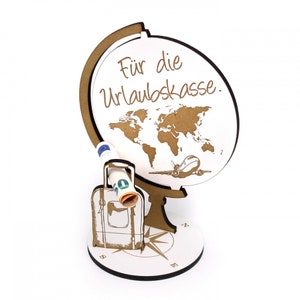 Regalo in denaro per giramondo - Per il fondo delle vacanze - Segno del globo per il buono in denaro per le vacanze - Regalo per un viaggio intorno al mondo, avventuriero, viaggiatore, valigia