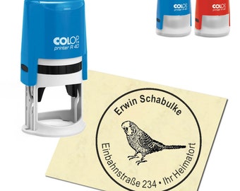 Stamp Address stamp personalized - Budgerigar - about ∅ 40 mm
