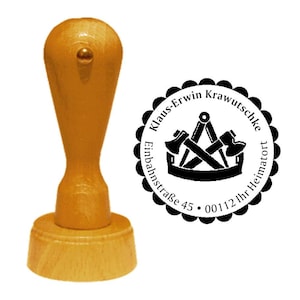 Stamp &quot;ZIMMERMANN ZUNFT&quot; address stamp name motif address profession symbol sign craftsman carpenter master carpenter wood service company