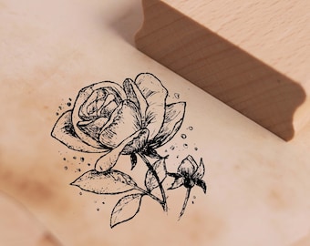 Motif stamp rose and bud - stamp wooden stamp 48 x 48 mm - scrapbooking embossing crafting stamping gift garden gardener rose grower