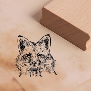 Timbro con motivo timbro testa di volpe 38 x 38 mm - timbro in legno scrapbooking goffratura stampaggio timbro animale artigianale - foresta regalo forestale