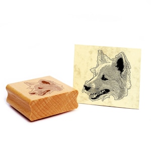 Timbro con motivi Timbro cane islandese Timbro in legno per cani 46 x 48 mm - Idea regalo Proprietario di cani Fan di cani Regalo per amanti dei cani