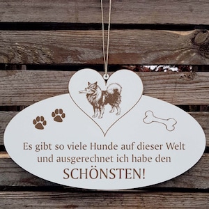 Sign with heart «SCHÖNSTER Dog of the World-WOLFSSPITZ» saying dog breed Spitz Keeshond decoration gift dog owner door sign