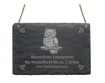 Schiefertafel « EULE » mit persönlicher Wunschgravur Wunschtext Schild Türschild Wanddekoration Eulen Geschenk Eulenfans Nachteule Nacht