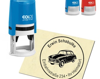 Stamp Address stamp personalized - Oldtimer - round ∅ 40 mm