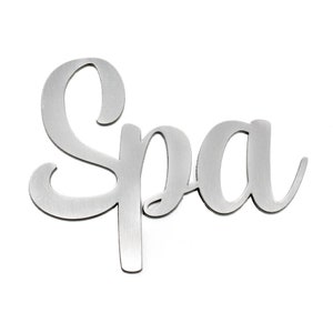 Letrero para puerta SPA con letras plateadas y grises, letras decorativas para puertas de plástico, autoadhesivo, 15 x 12 cm, letrero adhesivo para puerta, plateado, bienestar moderno