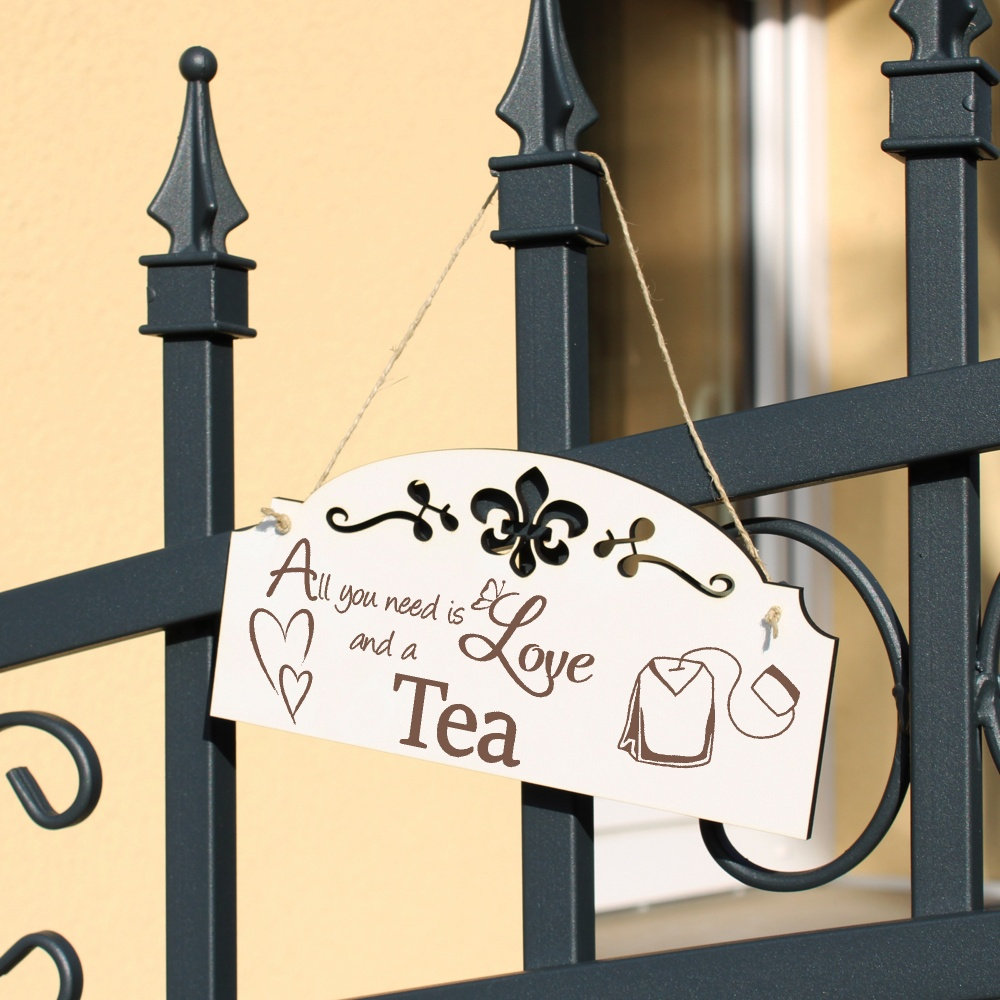 Wood Shabby Vintage Door Sign Ornaments Decorative Sign Decoration Gift All you need is Love and a Tea Shield Tea Bag Decoration 20 x 10 cm