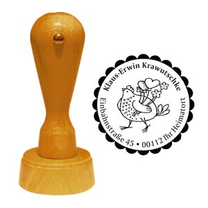 Stamp wooden stamp address stamp « CHICKEN with HEART » with personal address and motif Name farmer heart Farm country house eggs egg flowers