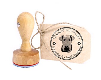 Stamp personalized Welsh Terrier dog round 40 mm address stamp wooden stamp - name address address stamp name stamp motif stamp