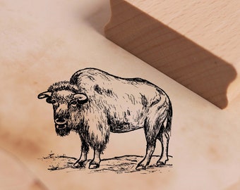 Motivstempel Wisent Bison - Stempel 48 x 38 mm - Holzstempel Scrapbooking Embossing Stempeln Basteln Tierstempel Wildtiere Rind