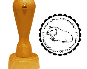 Adressstempel « MEERSCHWEINCHEN » mit persönlicher Anschrift und Motiv - Stempel Holzstempel Name Kleintier Nagetier Tier Nager Haustier