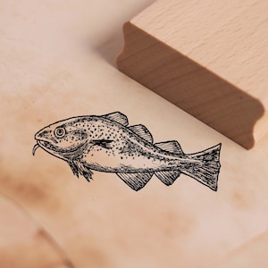 Sello con motivo bacalao - sello pez sello de madera 58 x 25 mm - scrapbooking estampado en relieve artesanía regalo pesca pescador pescador