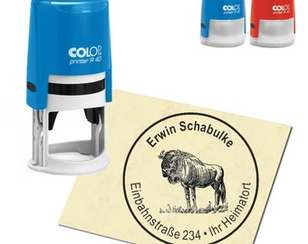 Stamp Address stamp personalized - Wildebeest - about ∅ 40 mm